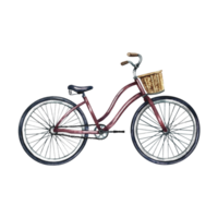 Vintage bicycle with a wicker basket. A hand-painted watercolor retro illustration, a symbol of a healthy lifestyle, an emblem of ecological transport. For banners, flyers, posters. For badge, sticker png