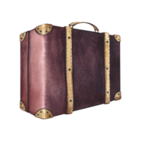A vintage suitcase. Hand-drawn watercolor illustration of vintage luggage. Isolate. The drawing of the retro card is in dark red and purple. For banners, flyers, posters. For postcards and tickets. png