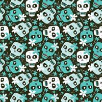 cartoon seamless pattern with funny skulls with a flowers vector