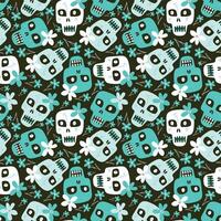 cartoon seamless pattern with funny skulls with a flowers vector