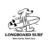 retro cartoon surfing character dog illustration vector