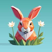 Low poly rabbit with flowers geometric polygonal style vector