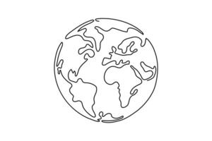 Continuous line drawing of earth line globe world map illustration. vector