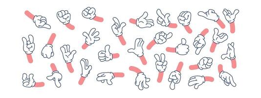 Set of cartoon hands in retro style. vector