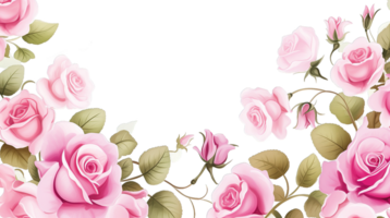 frontera hecho de rosado acuarela rosas flores y verde hojas aislado en transparente antecedentes png