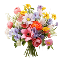 Bouquet colorful spring flowers isolated on transparent background png