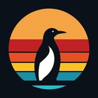 Penguin Retro Vintage Sunset Background vector