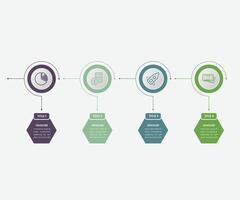 Four circle frames placed in horizontal row. Concept of 4 stages of marketing strategy. Modern flat infographic design template. Simple free illustration for business presentation. vector