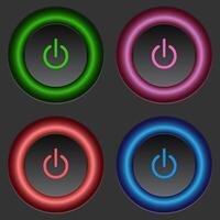 Set of blue, red, green glowing neon light circles in round shape, technology concept. Can be used for badges, price tags, labels, frames vector