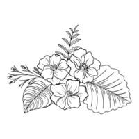 Hand drawing and sketch simple flower. Black and white with line art illustration. vector