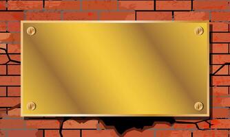 Gold blank board with brick frame background. vector