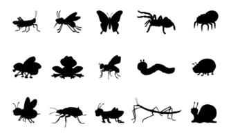 insectos y pequeño animales siluetas colocar. salvaje animal. vector