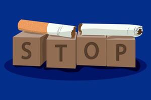 illustration of Cigarette And Wooden Blocks Showing Stop Word. vector