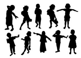 Little girls silhouettes set. black. vector