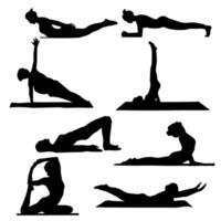 set of illustrations of a girl in a yoga pose. silhouette. vector