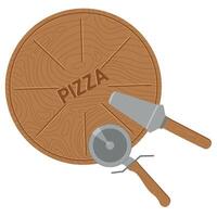 Empty round pizza board Pizza knife and spatula Flat Style vector