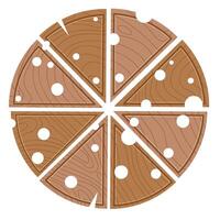 Empty wooden cutting board divided into triangles in the shape of cheese slices Pizza Flat Style vector