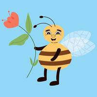 linda contento abeja con flor dibujos animados estilo niños ilustración emociones plano estilo vector