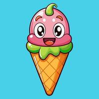 art of Ice cream cone cartoon style flat icon illustration vector