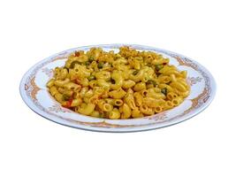 Delicious Macaroni Pasta cooked and served in plate as a food photo