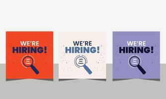 Hiring recruitment open vacancy design info label template. We are hiring join to team vector