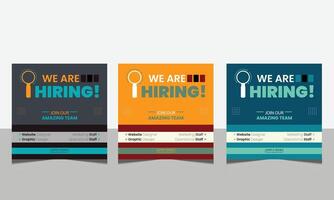 Hiring recruitment open vacancy design info label template. We are hiring join to team vector