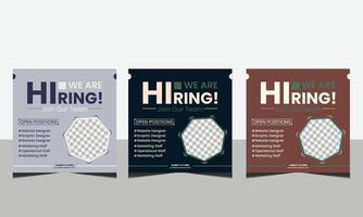 Hiring recruitment open vacancy design info label template. We are hiring join to team vector