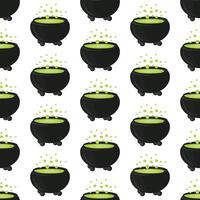 Witch's cauldron with boiling magic potion. Seamless pattern. illustration. vector
