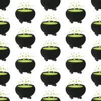 Witch's cauldron with boiling magic potion. Seamless pattern. illustration. vector