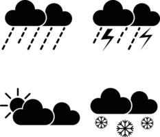 meteorología, nublado soleado, Nevado, lluvioso, trueno clima íconos vector