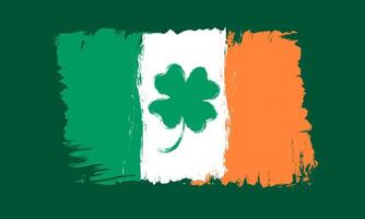 Vintage Ireland flag with lucky four leaf clover for Patrick's day. vector