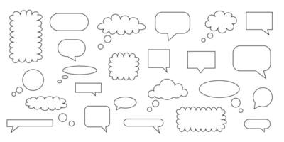 Black and white collection of hand drawn speech bubble doodle set design vector