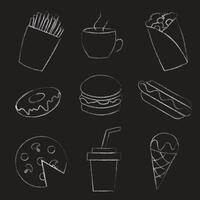 Black and white hand drawn doodle street food set. vector