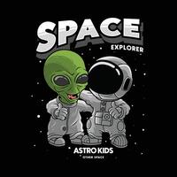 Friendly astronauts and aliens,animation astronaut and alien vector