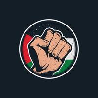 Palestina bandera circulo Insignia logo y apretado puño vector