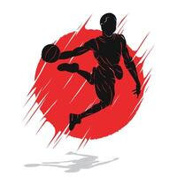 Abstract silhouette design of a basketball player character doing slam dunk vector