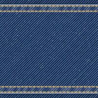 Denim blue jean textile pattern square background with gold seams and crease illustration. vector