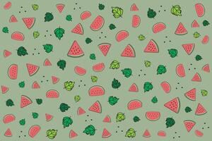 Illustration pattern, Abstract of watermelon fruit with leaf on soft green background. vector