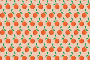 Illustration pattern, Abstract of orange fruit with leaf on soft orange background. vector