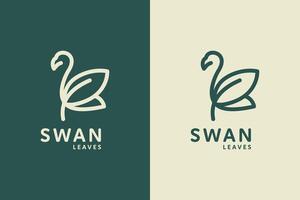 Swan leaf line art logo female beauty care concept vector