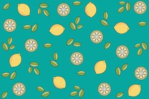 Illustration pattern, Repeating of abstract lemon fruit with leaf on soft green background. vector