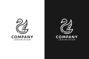 negro y blanco cisne línea Arte logo con empresa texto escrito debajo. el logo es diseñado a transmitir un impresión de elegancia y gracia, y es adecuado para utilizar en varios industrias vector