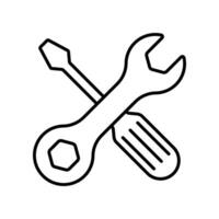 Wrench and screwdriver line icon isolated on white background. vector