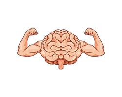 Illustration of brain shows biceps, brain power of intellect. vector