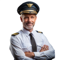 Confident senior pilot with arms crossed on transparent background png