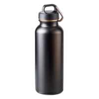 Black stainless steel water bottle with a secure lid png