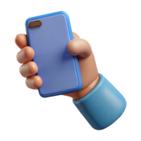 Cartoon hand holding a blue smartphone on a clear background png