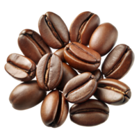 Close-up view of roasted coffee beans clustered together png