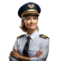 Confident female pilot in uniform with a bright smile png