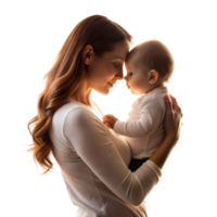 Tender moment between mother and baby illuminated by soft light png